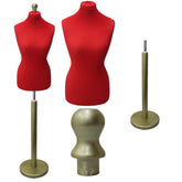Display Geek Female Dressmakers Dummy Red Torso with Goldwood Round Base Stand
